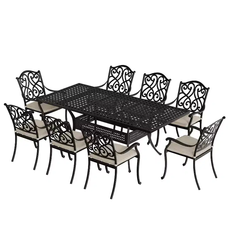 CLIHOME 9-Piece Cast Aluminum Patio Dining Set with Sofa Cushions