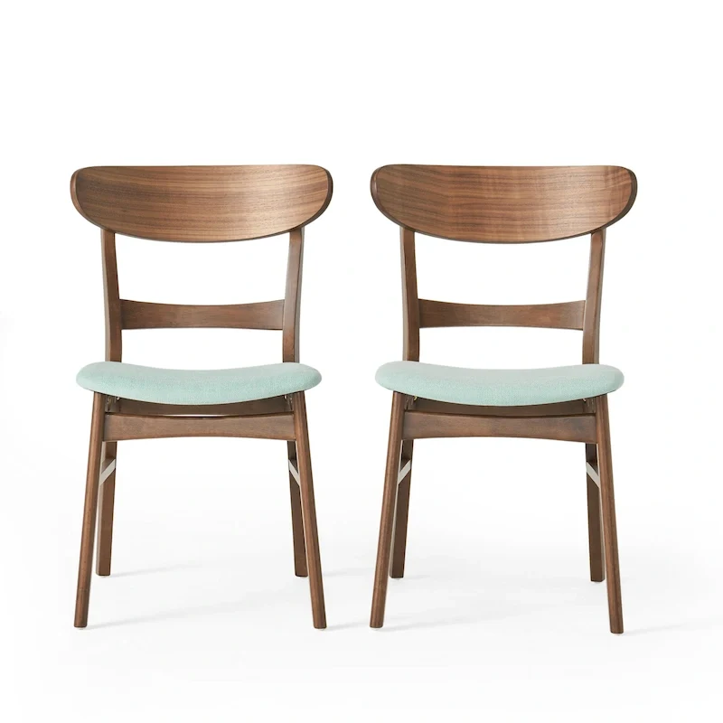 Mid-Century Modern Upholstered Rubberwood Dining Chair (Set of 2)