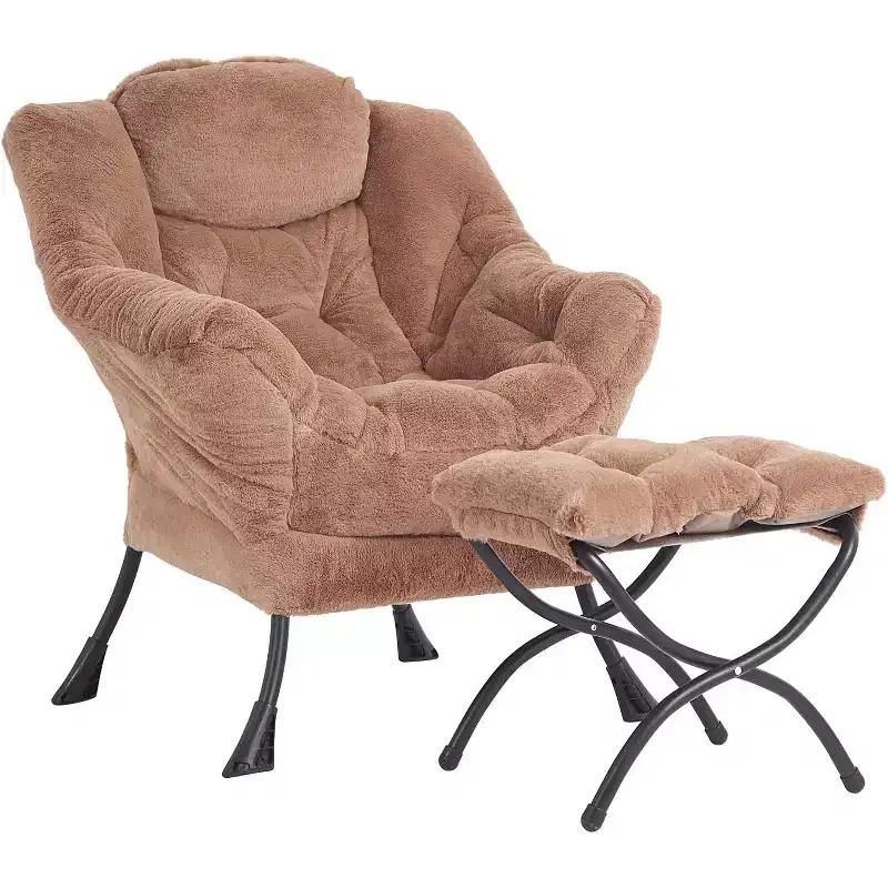 Accent Leisure Armchair with Ottoman, Side Pocket & Armrests – Dark Grey