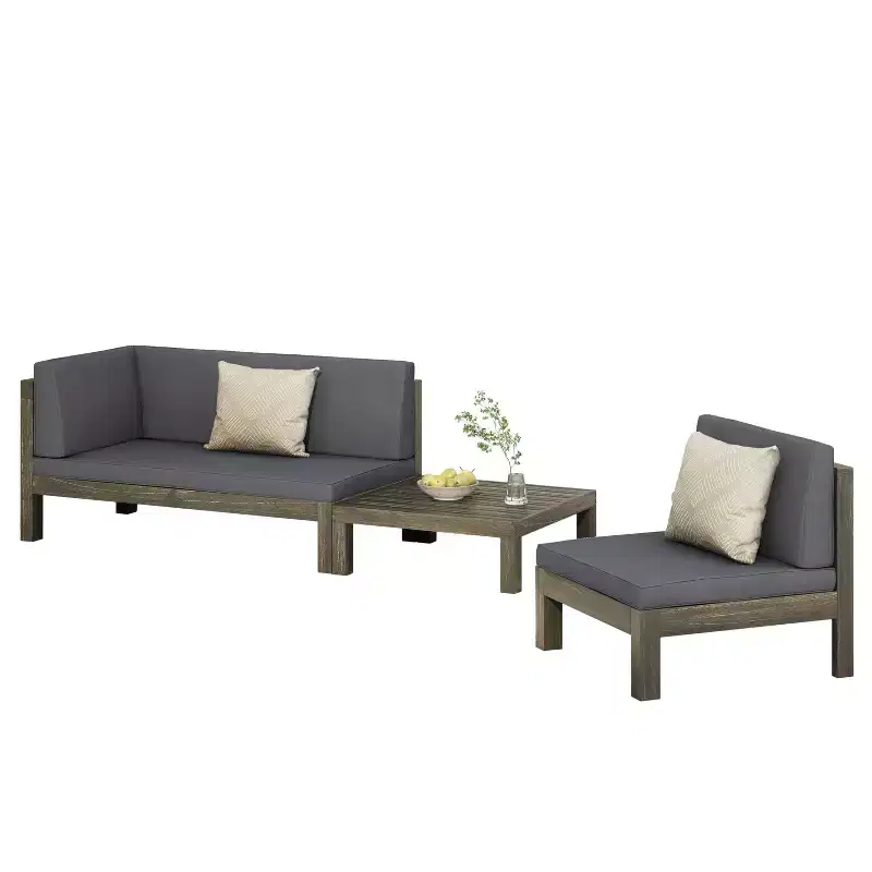 Christopher Knight 3pc Home Brava Outdoor Acacia Wood Conversation Set Light Gray Finish