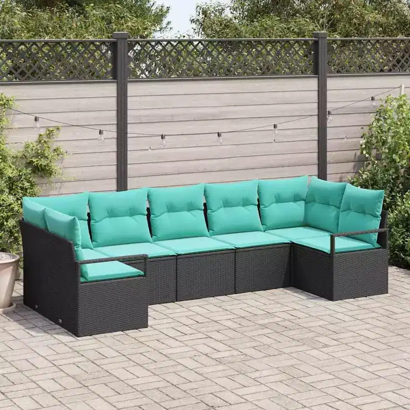 vidaXL Garden Sofa Set with Cushion 7 pcs Black and Turquoise