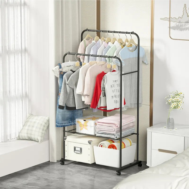 Rolling Garment Rack Clothes Metal Stand Shelf