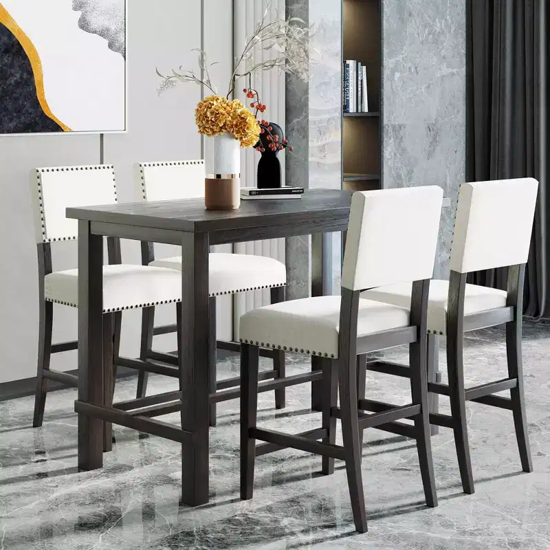 GDFStudio Mark 5 Piece Counter Height Dining Set with Elegant Table and Upholstered Chairs