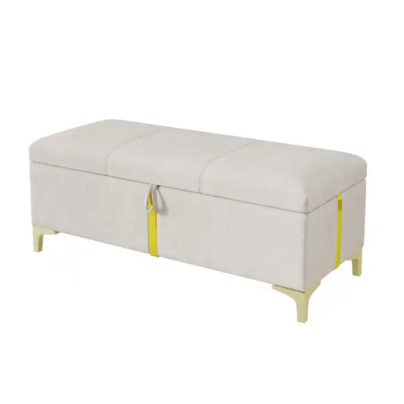 Soft Velvet Upholstered Storage Ottoman Bench With Metal Legs
