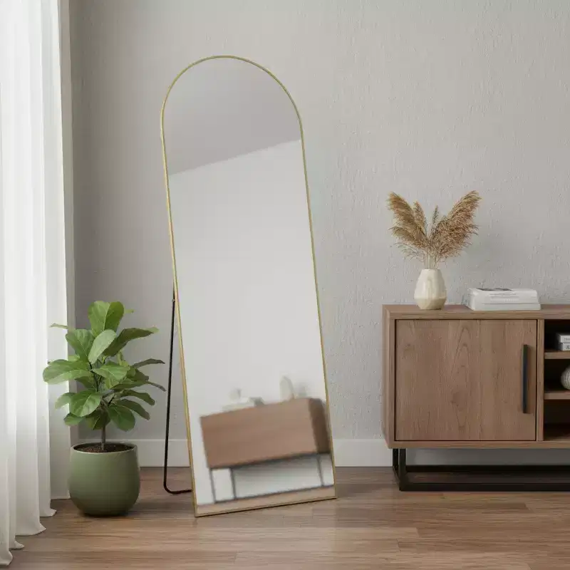 63 Gold Metal Arch Freestanding and Wall Mount Framed Full Length Mirror