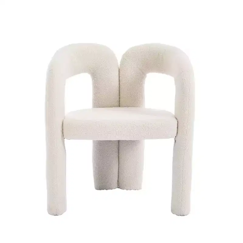 Modern Soft Chenille Accent Chair - Open Back 3-Leg Barrel - Comfy Dining Set of 2 (Beige)