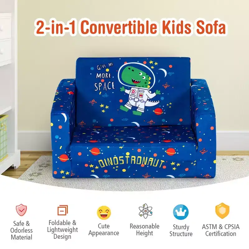 Costway Kids 2 in 1 Convertible Sofa Children Flip-out Chair Lounger Couch Sleeper