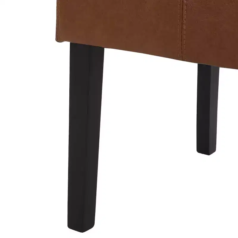 Set of 2 Faux Leather T-Stitch High Back Dining Chairs, Cognac Brown & Espresso Wood Legs