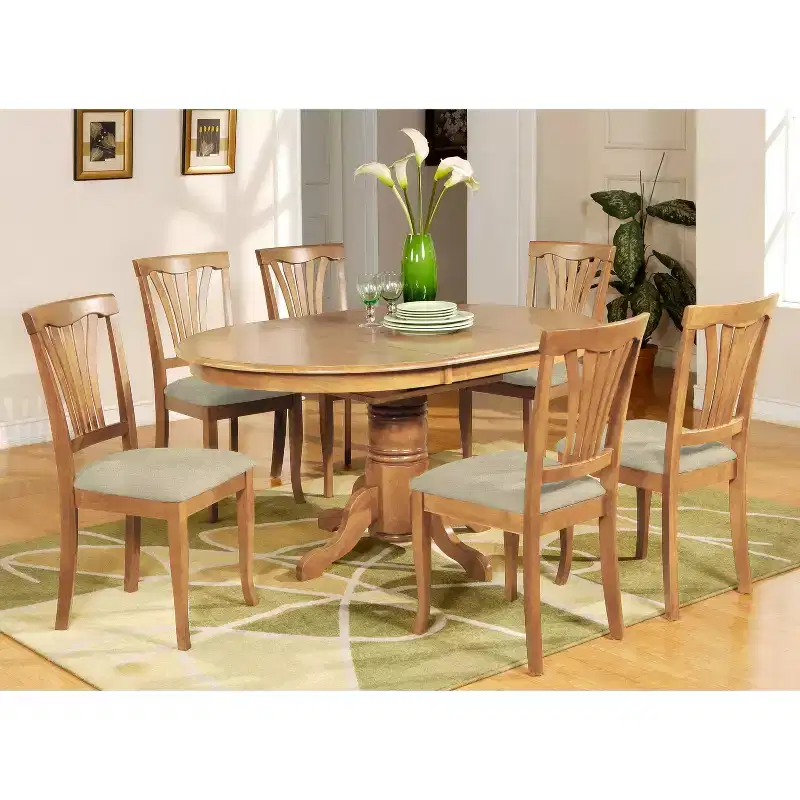 Dining Room Set-Oval Table With Leaf And 6 Dining Chairs
