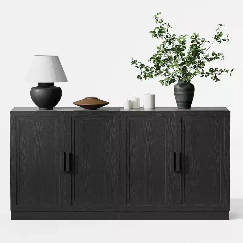 PexFix 62 W x 31 H Sideboard Buffet Cabinet Farmhouse Kitchen Pantry Cabinet with Adjustable Shelves for Kitchen Dining Room Living Room Black
