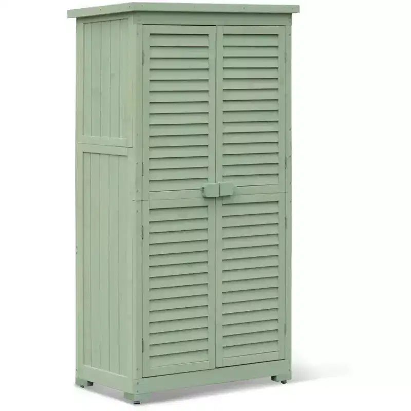 63 Inch Weatherproof Outdoor Storage Shed,with Removable Shelves, Locks,Double Shuttered Doors,Tall Wooden Garden Tool Shed with Floor for Patio,Yard