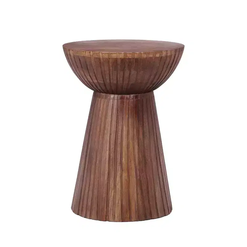 Arbor Mango Wood Round Drum End Table, Walnut