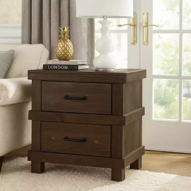 Royal Hampton Drawer Nightstand With Metal Handle, Antique Oak