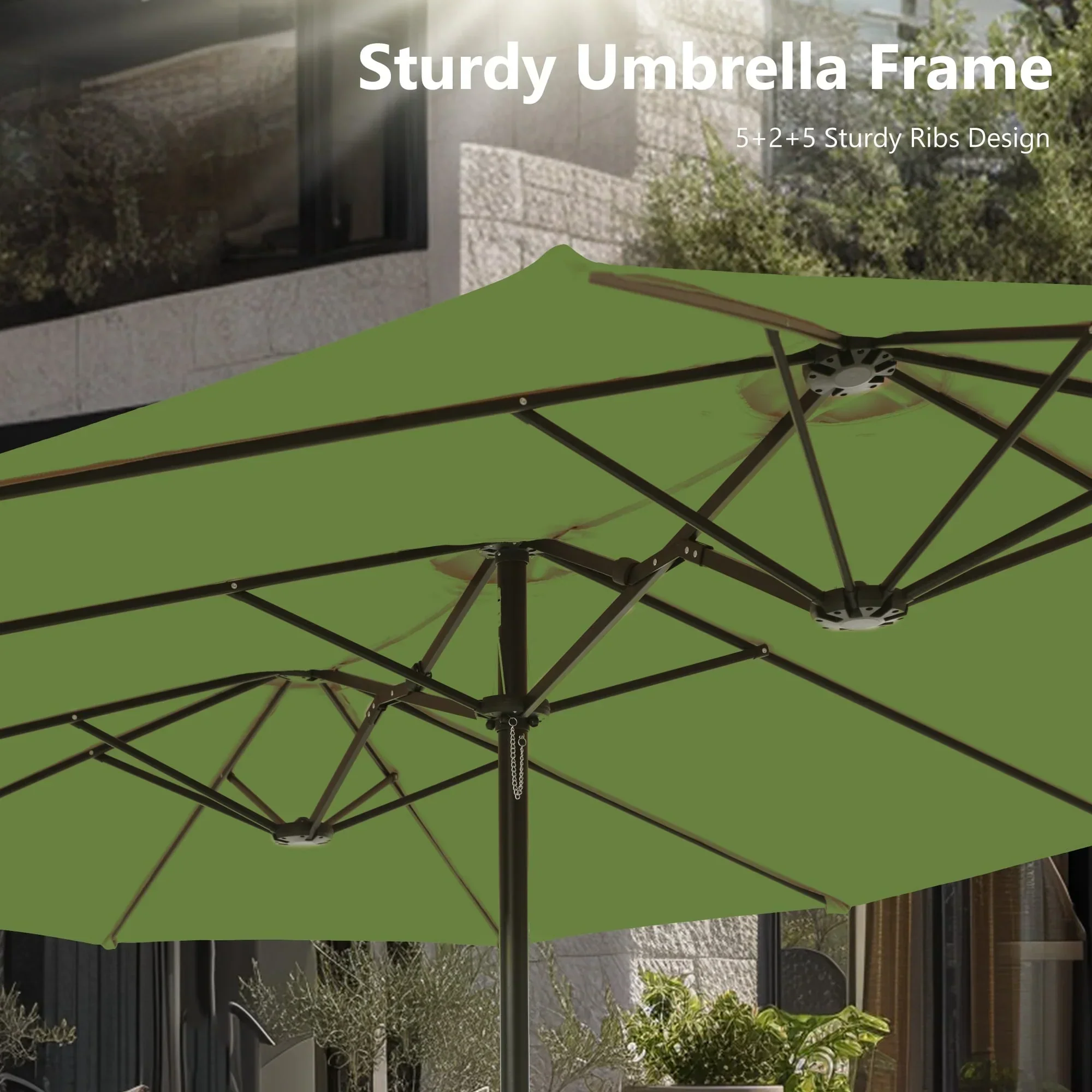 MAISON ARTS 15ft Double-Sided Patio Extra Large Twin Umbrella with Base Included