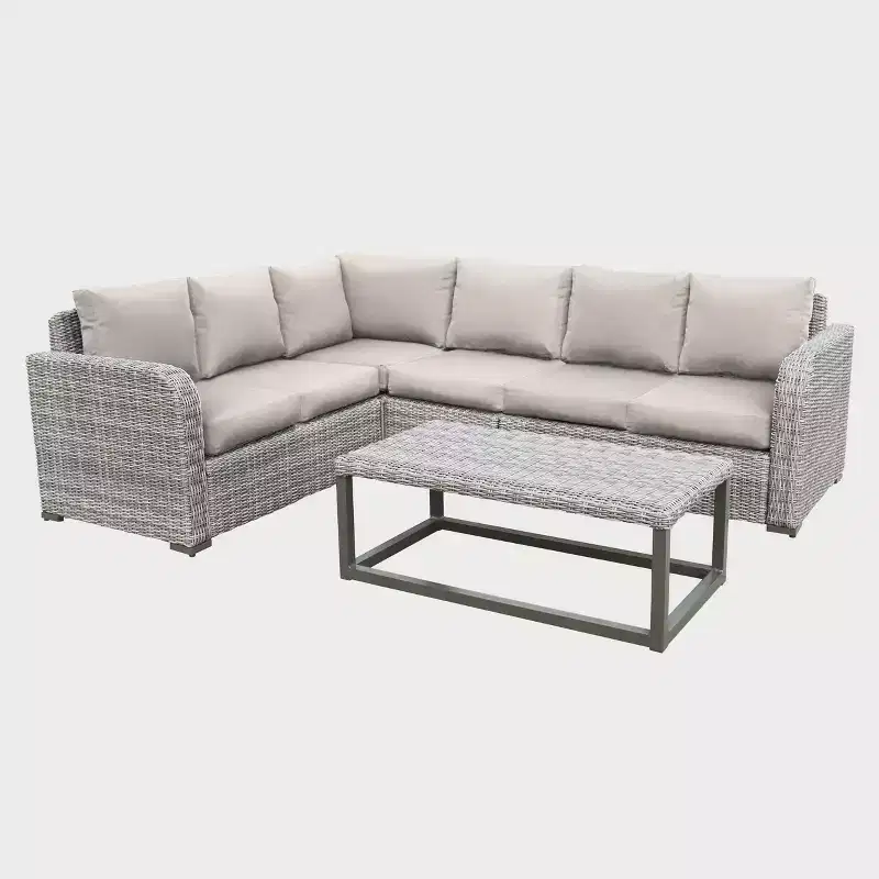 Leisure Made Forsyth 5pc Wicker Sectional in Tan Fabric