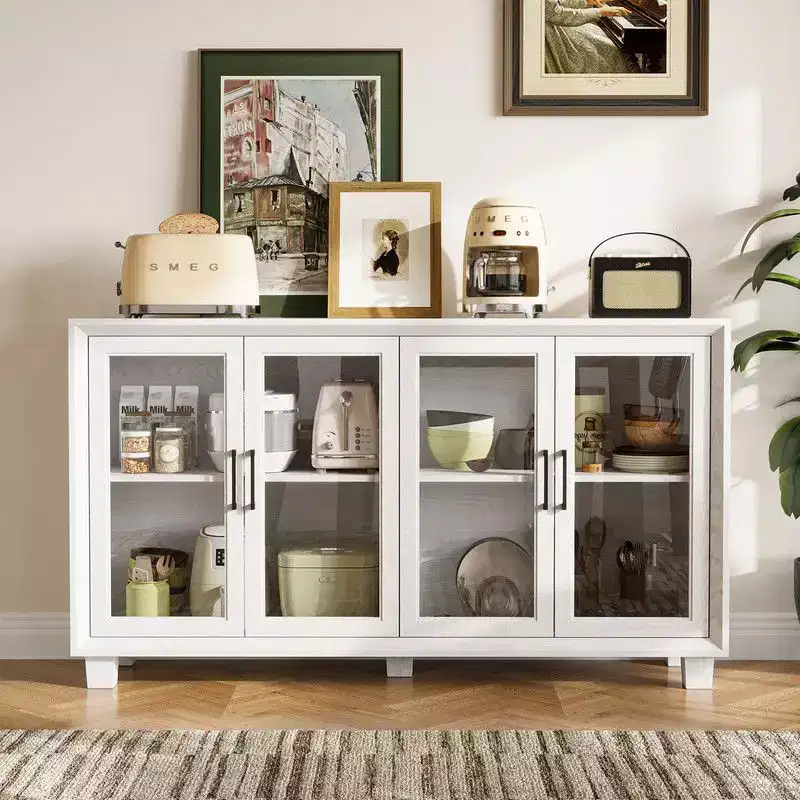 Glass-Door Kitchen Pantry Cabinet,Kitchen Sideboard Buffet Storage Cabinet,Multi - Shelf Storage for Organization,for Dining Room,Brown/White