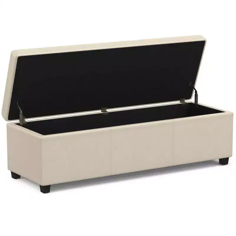 Extra Large Storage Ottoman Bench, Satin Cream Faux Leather, 54