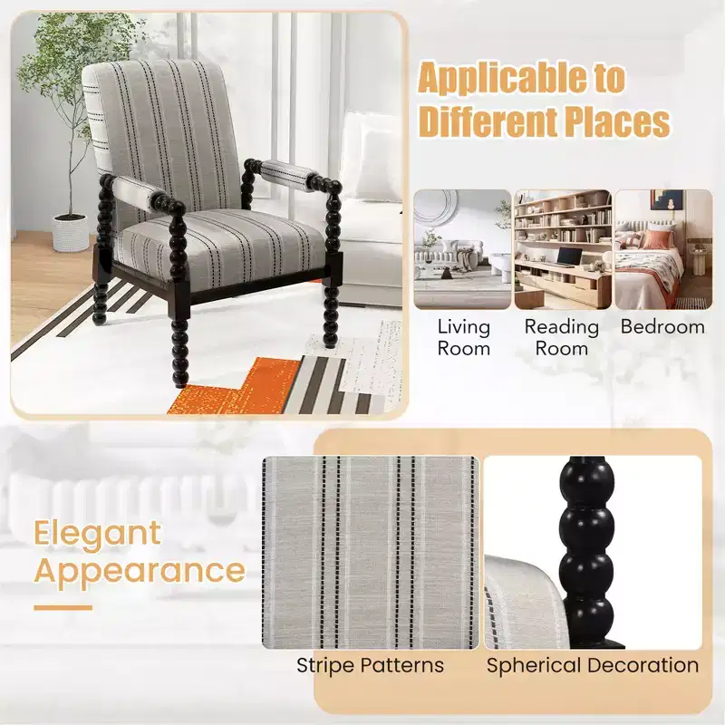 Upholstered Accent Armchair with Rubber Wood Frame & Ergonomic Backrest