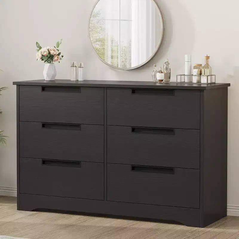 Dresser for Bedroom with 6 Drawers Wooden Chest of Drawers for Closet Dresser Storage Unit Organizer for Hallway Living Room and Office