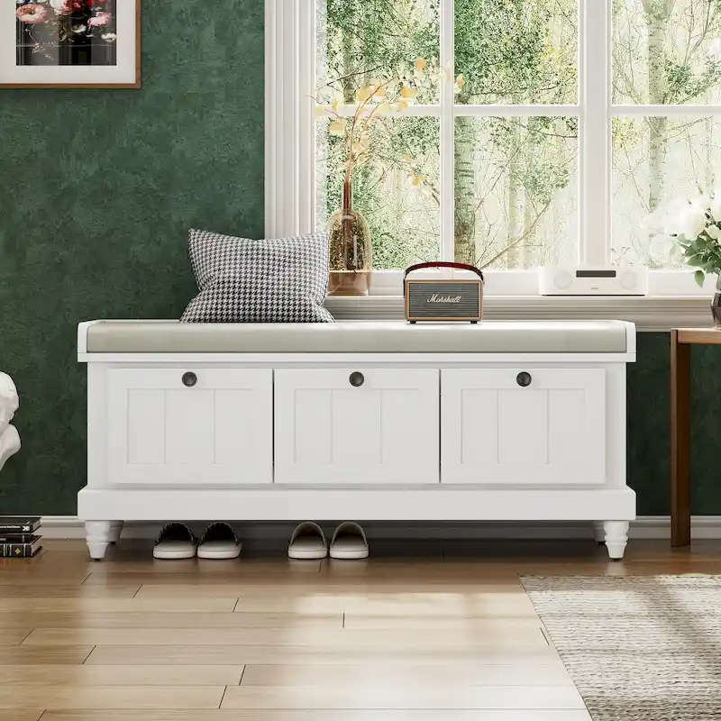 Shoe Bench with Lift Top Cushion Seat & Hidden Space, Entryway Shoe Storage Bench with 3 Drawers, Bedroom End of Bed Bench