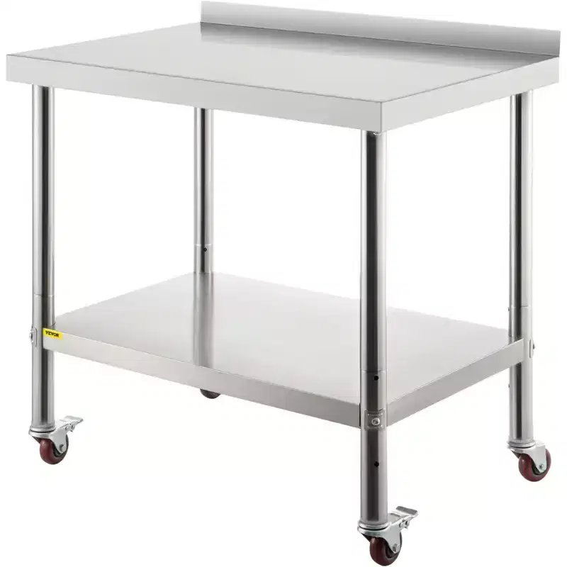 VEVOR Stainless Steel Prep Table, 30 x 24 x 35 Inch, 440lbs Load Capacity Heavy Duty Metal Worktable, Silver