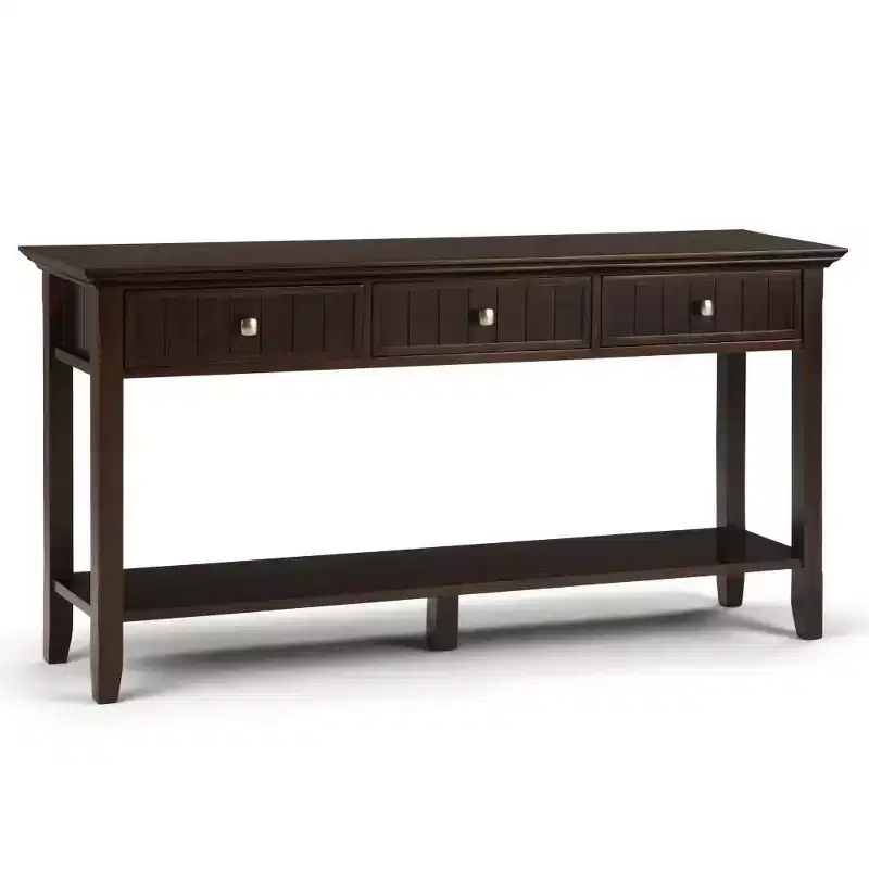 60" Portland End Table Brunette Brown : Modern Pine Console for Foyer, Spot Clean