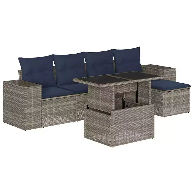 vidaXL Patio Sofa Set with Cushions Table and Couches 6 Piece Poly Rattan