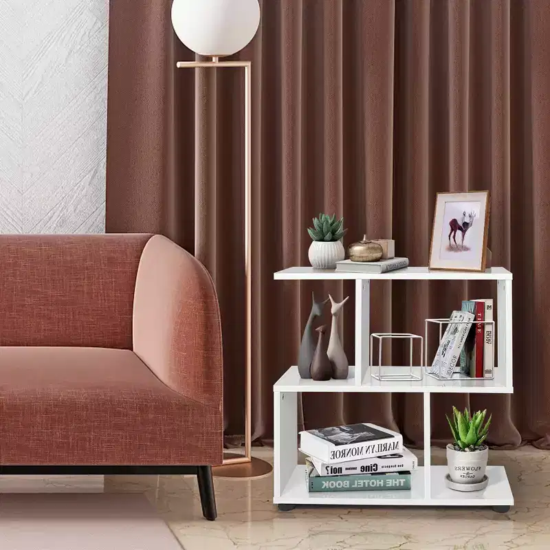 Costway 2-Tier Bookshelf S Shaped Bookcase Storage Rack Display Shelf w/Thick Foot Mats