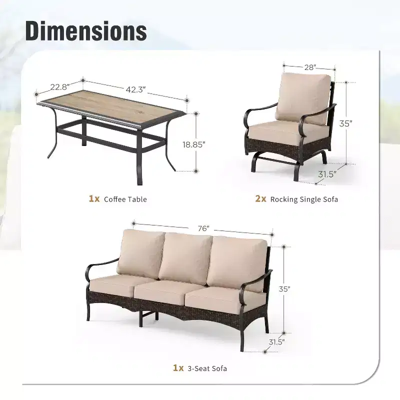 Captiva Designs 4pc Extra Large Metal and Rattan Outdoor Patio Conversation Set with Rocking Single Sofas