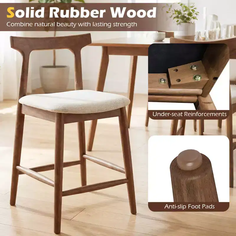 2PCS Counter Height Bar Stools with Curved Backs and Upholstered Cushioned Seats
