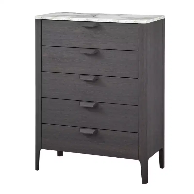 Buylateral Keely Modern 5 Drawer Faux Marble Top Chest Dresser Charcoal Gray: Mid-Century Modern, Bedroom Storage, Faux Marble Top