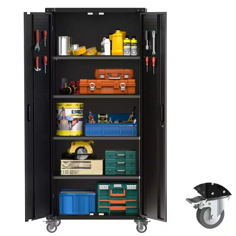Garvee 72 inch Metal Garage Cabinet with Pegboard, Tall Storage Cabinets W/Doors & Adjustable Shelves, Black