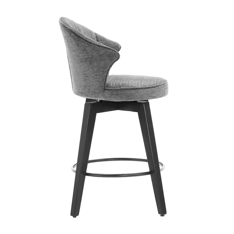 White / Blue / Dark Grey Swivel Bar Stools, Set of 2, Chenille Cushioned Counter Height Chairs with Metal Legs