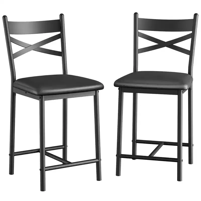 Bar Stools Set of 2, Counter Height Bar Chairs with Back, Thick Cushion & PU Leather, Upholstered Dining Chairs for Kitchen Island, Bar, Dining Room