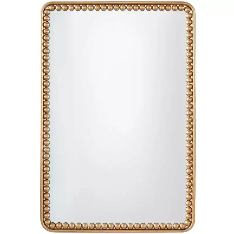 36x24 Metal Wall Mirror with Beaded Detailing Gold - Olivia & May: Modern Rectangular Decorative Mirror, No Assembly Required