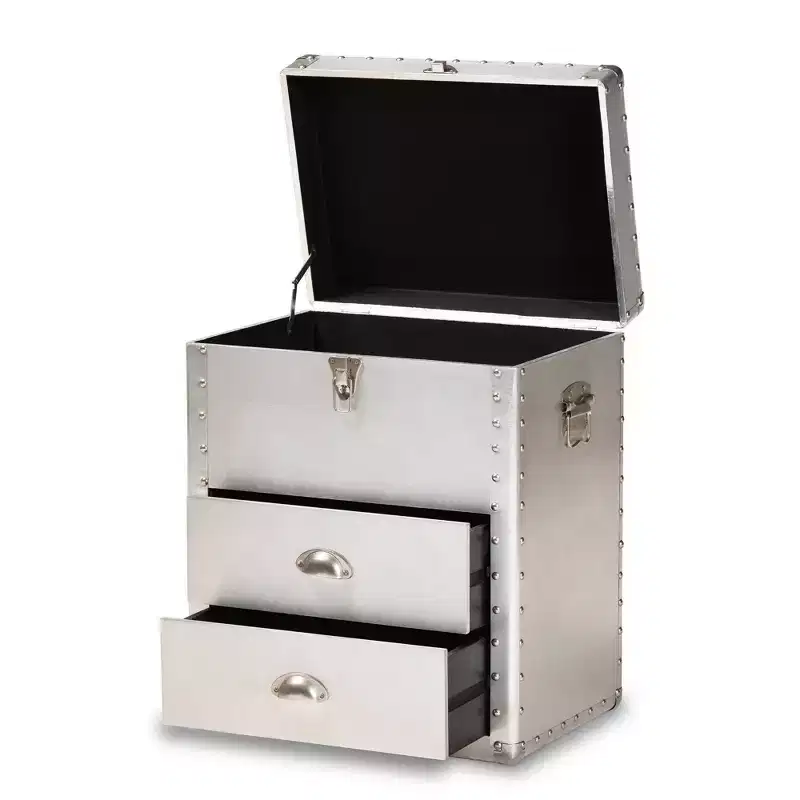 Serge Metal 2 Drawer Accent Storage Chest Silver - Baxton Studio: Vintage Industrial Design, Fully Assembled
