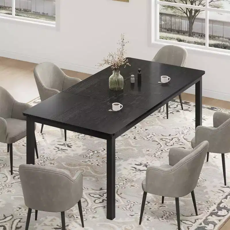 Industrial 68-Seater Mortise & Tenon Dining Table, Rectangular Wooden Top with Sturdy Metal Legs, Modern Chamfered Edges & Rounded Corners