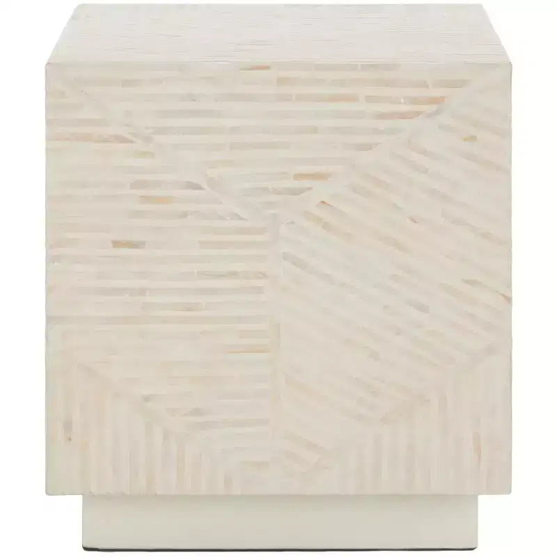 Square Accent Stool with Faux Mother of Pearl Finish