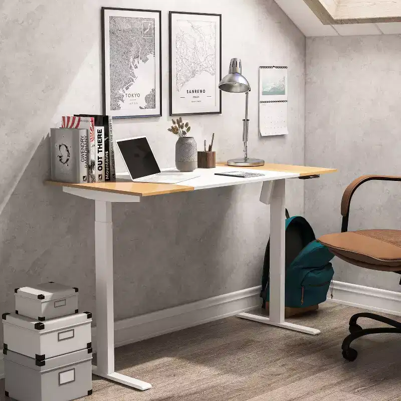 Metal Adjustable Standing Desk White: Modern Sit Stand Workstation, 47.24 Width
