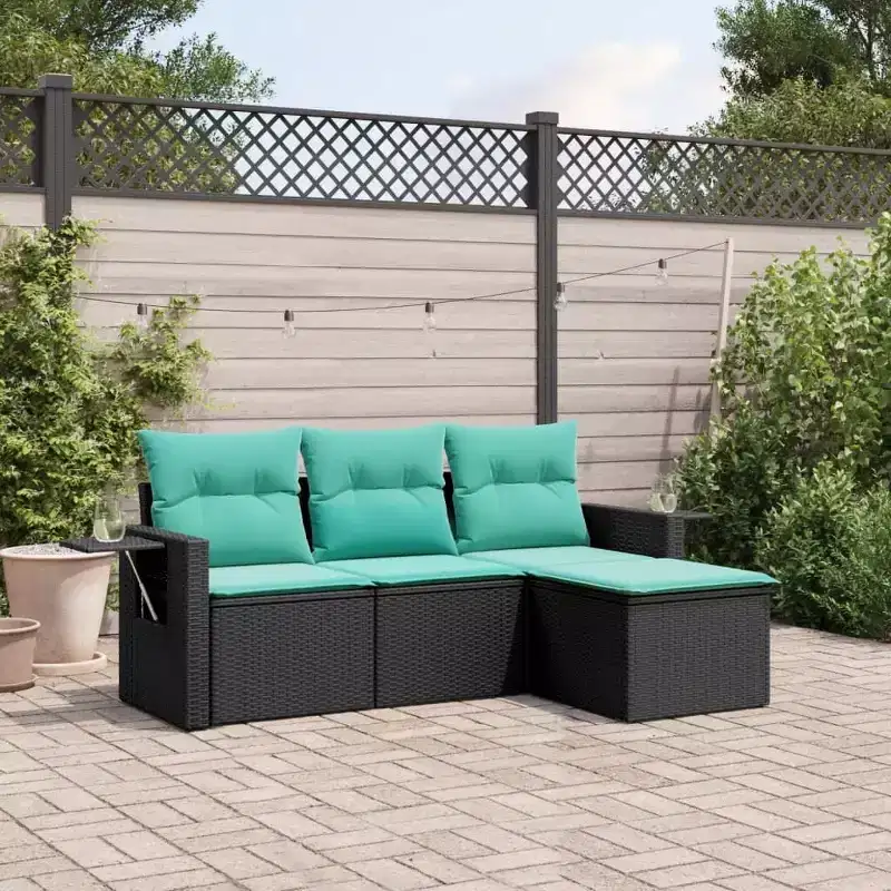 vidaXL Garden Sofa Set Black, Blue PE rattan, powder-coated steel, polyester