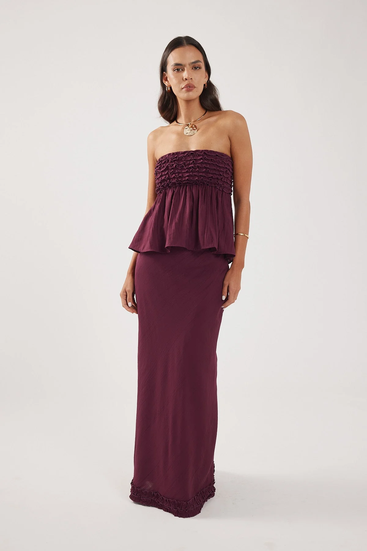 Frill Maxi Skirt Plum