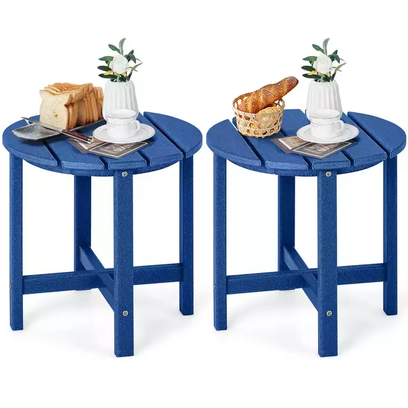 Costway 2PCS 18 Round Outdoor Side Table Weather Resistant HDPE Adirondack Table End Tables Patio Side Table Navy