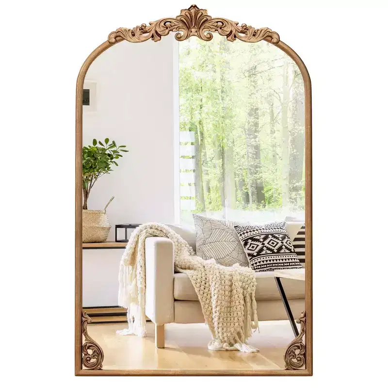 30x20/36x24/38x26 Gold Traditional Vintage Ornate Baroque Arched Mirror for Wall with Metal Frame