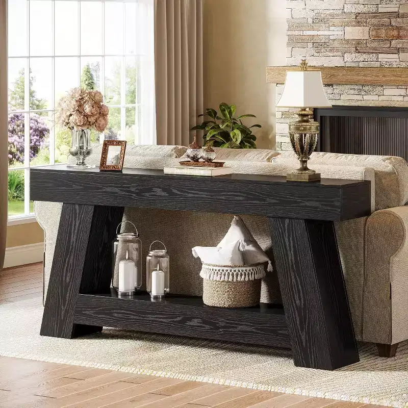 Lantine 70.9 Long Console Table, 2-Tier Wooden Sofa Table Behind Couch with Open Storage Shelf for Entryway, Hallway, Living Room