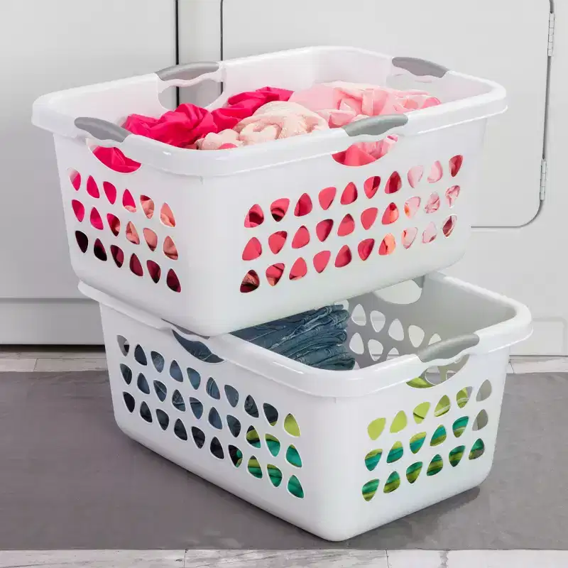 White Rectangular Laundry Basket with Handles, 2-Bushel, 8-Pack