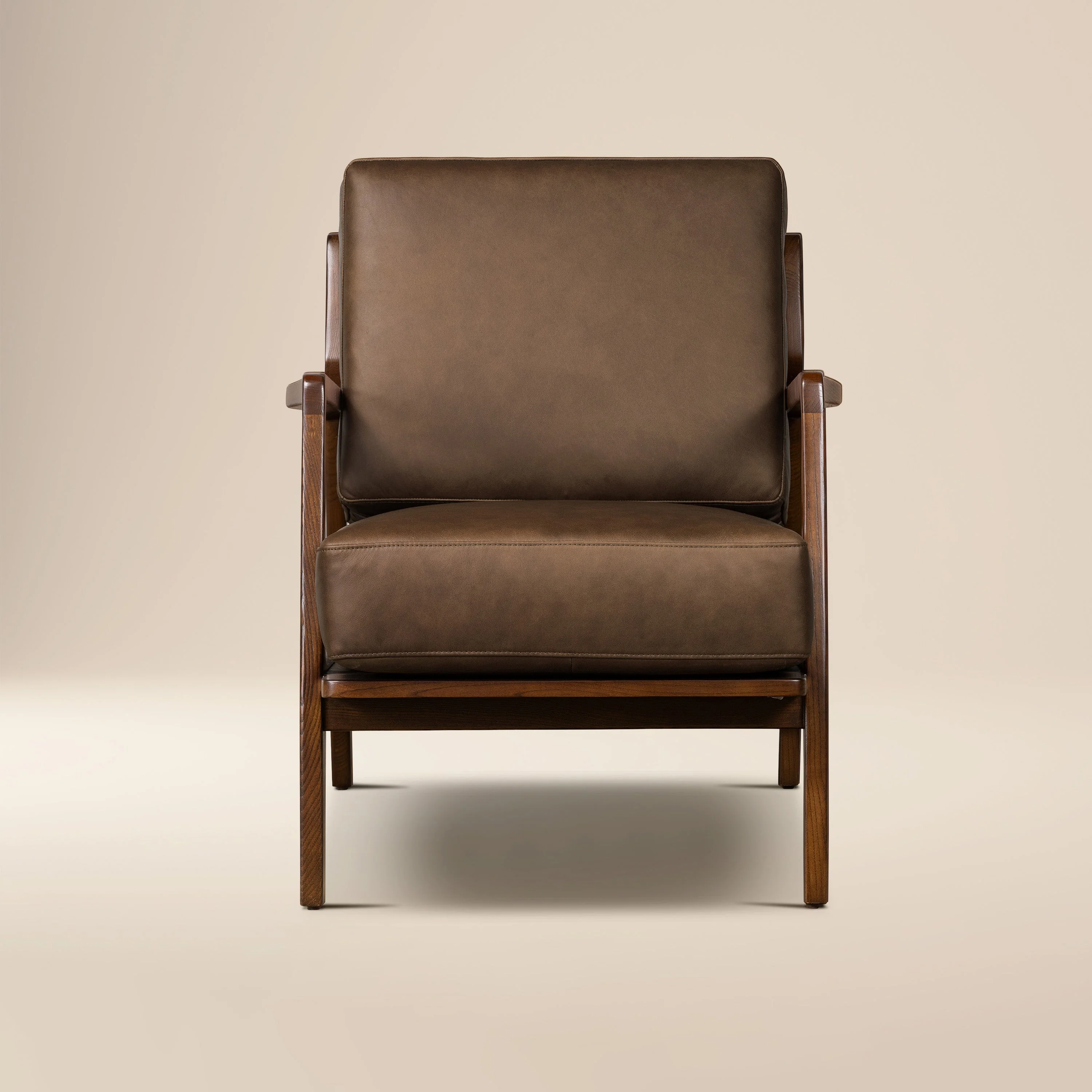 Modern Cocoa Brown Leather Lounge Chair with Kiln-Dried Wood Frame
