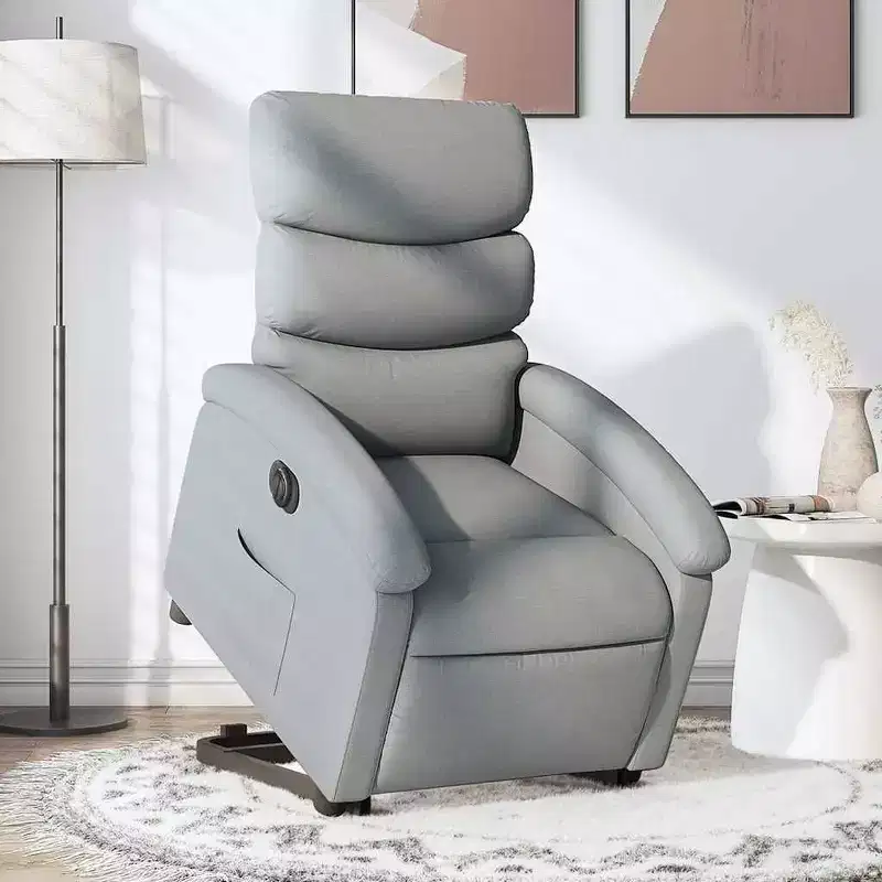 XL Electric Power Lift Recliner Chair, Light Gray Fabric - Armchair with Motorized Adjustment for Elderly, Spacious Seat