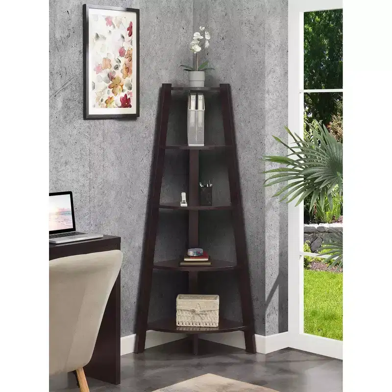 62 Newport 5 Tier Wide Corner Bookcase - Breighton Home