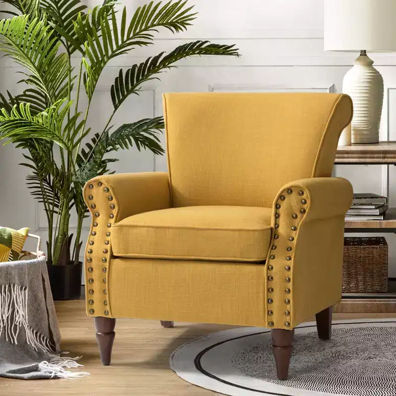 Cythnus Upholstered Armchair with Solid Wood LegsHULALA HOME-MUSTARD