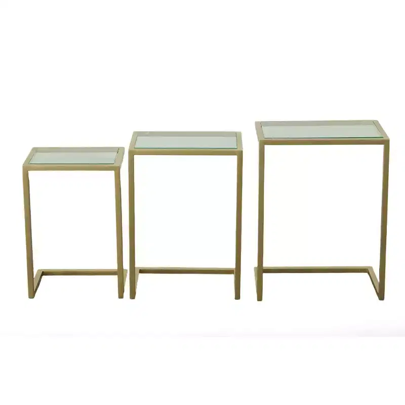 Carolina Living Emil Nesting Table Set Gold: Clear Tempered Glass, Metal Frame, No Assembly Required